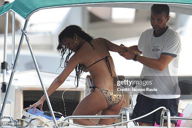 Rihanna is seen on July 28, 2012 in Portofino, Italy.