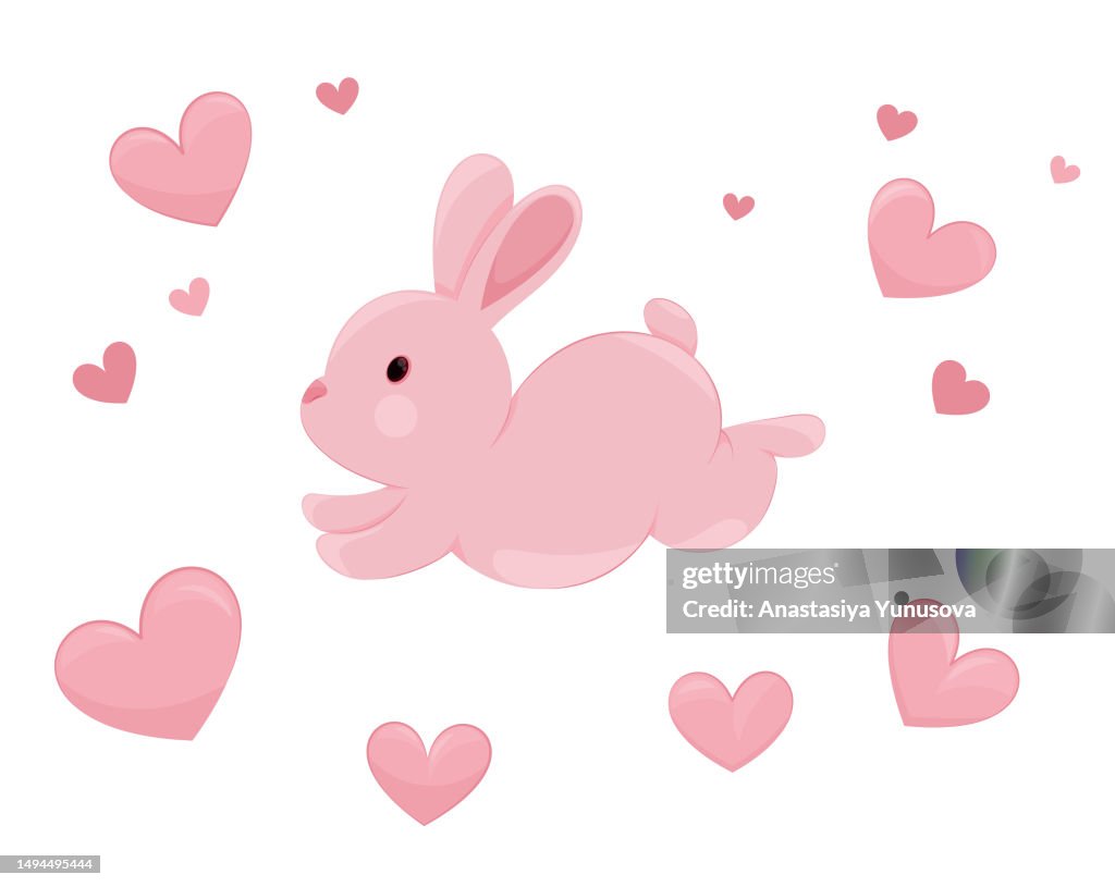 Pink Rabbit Jumping Cute Rabbit Jumping Among Hearts High-Res Vector Graphic - Getty Images