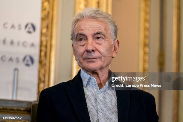 The composer and member of Les Luthiers Jorge Maronna, during a press conference to bid farewell to Les Luthiers, at Casa America, on May 29 in...