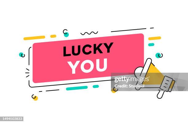 “lucky you” banner template with megaphone - giveaway stock illustrations