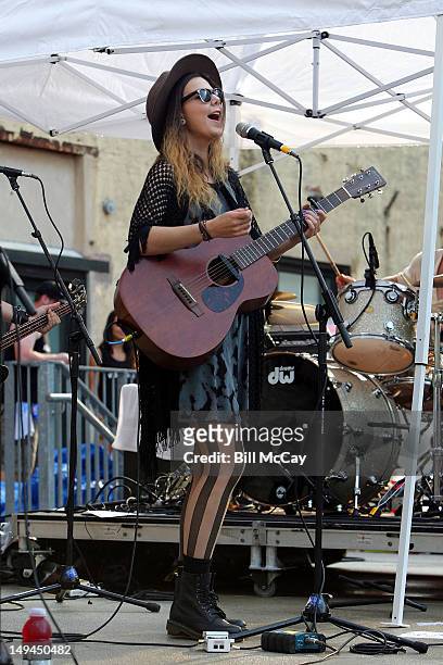 Nanna Hilmarsdottir from Of Monsters And Men performs at the Radio 104.5 Third Summer Block Party at The Piazza At Schmidt's July 28, 2012 in...