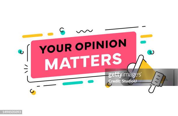 illustrations, cliparts, dessins animés et icônes de modèle de bannière « your opinion matters » avec mégaphone - géom�ètre