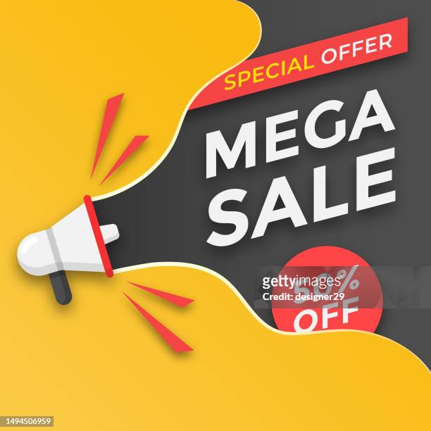 ilustraciones, imágenes clip art, dibujos animados e iconos de stock de mega venta anuncio banner vector design. - commercial sign