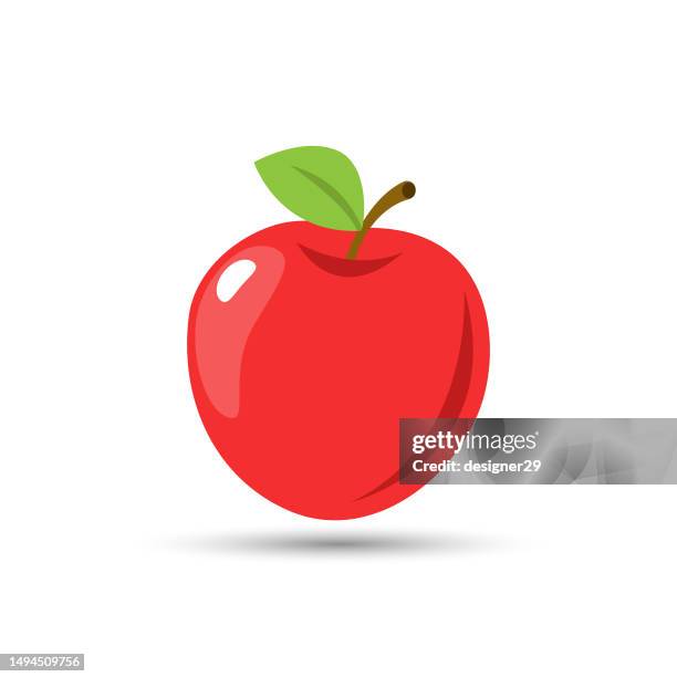 bildbanksillustrationer, clip art samt tecknat material och ikoner med red apple icon flat design. - apple