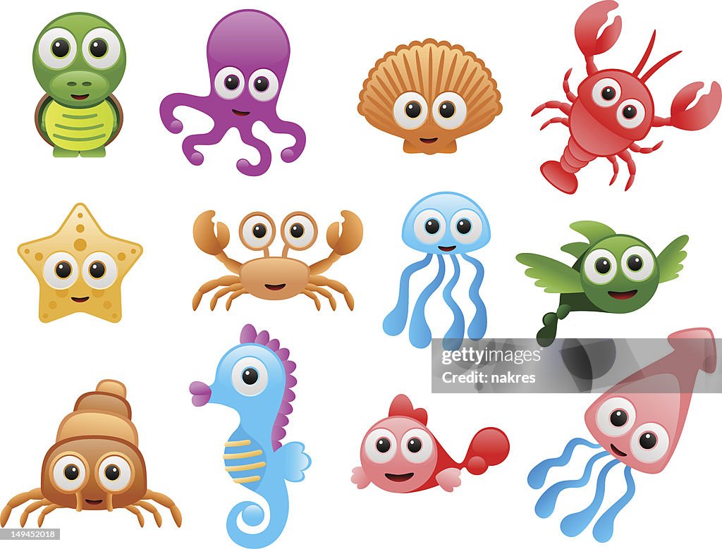 Sea Animals Cartoon Set High-Res Vector Graphic - Getty Images