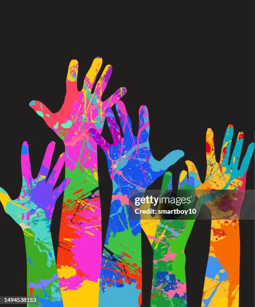 raised hands - modern art exhibition stock illustrations