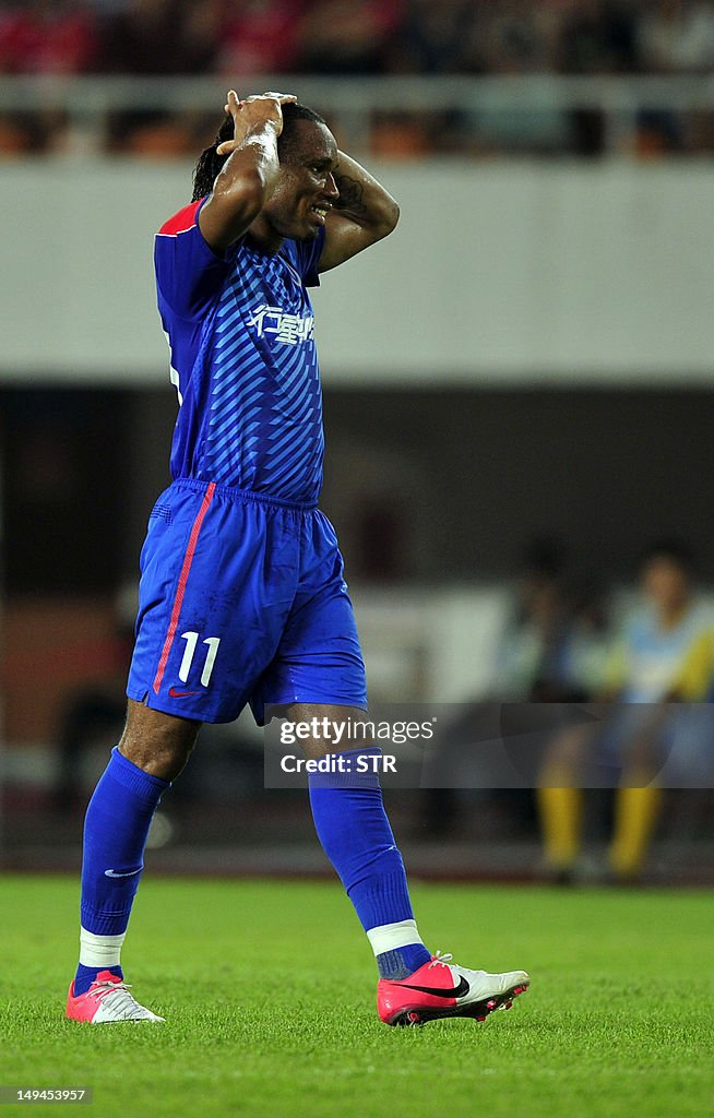 Didier Drogba of Shanghai Shenhua reacts