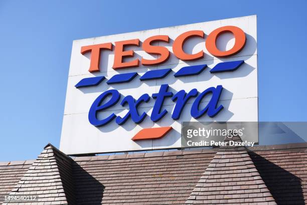Tesco Extra External Store Sign on May 2023 in London, England.