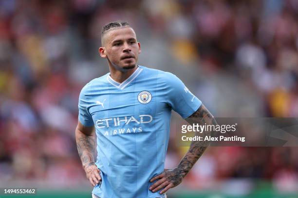 Kalvin Phillips of Manchester City during the Premier League match between Brentford FC and Manchester City at Gtech Community Stadium on May 28,...