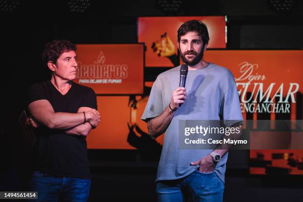 Manel Fuentes and Ricky Rubio, NBA basketball player and president of The Ricky Rubio Foundation, present the "Mecheros Para Dejar De Fumar" Campaign...