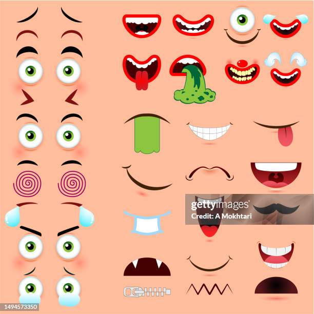 grimasse für karikaturgesicht auf rosa hintergrund, fleischfarbe. - comic augen stock-grafiken, -clipart, -cartoons und -symbole