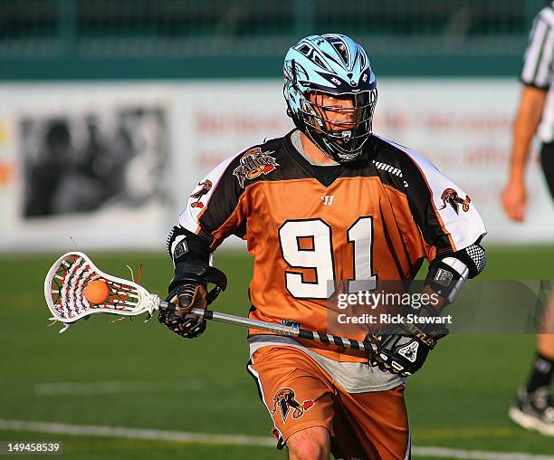Kevin Leveille of the Rochester Rattlers plays against the Ohio Machine at Sahlen's Stadium on July 28, 2012 in Rochester, New York.Rochester won...