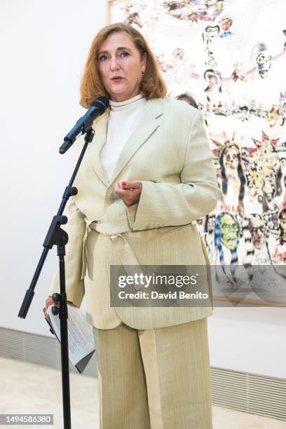 Francesca Thyssen-Bornemisza attends the "Encuentros: Obras de la Colección TBA21" Press Conference at Thyssen Museum on May 30, 2023 in Madrid,...