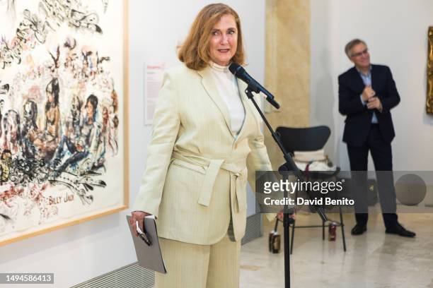 Francesca Thyssen-Bornemisza attends the "Encuentros: Obras de la Colección TBA21" Press Conference at Thyssen Museum on May 30, 2023 in Madrid,...