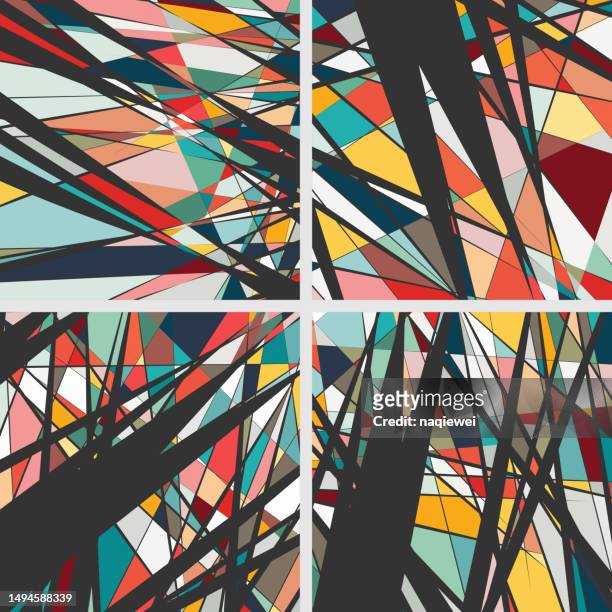 vector colorful broken mosaic glass kaleidoscope pattern art background collection - inlay stock illustrations