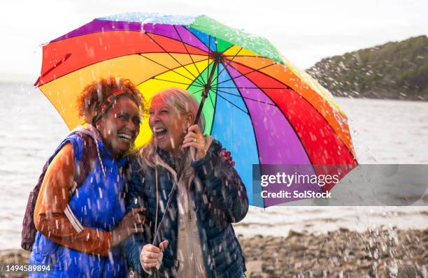 happy together under an umbrella in scotland - drenched stock pictures, royalty-free photos & images