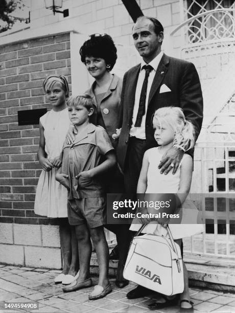 Footballer Alfredo Di Stéfano with his wife Sara and their three children, Madrid, Spain, September 2nd, 1963. He was reunited after having been...