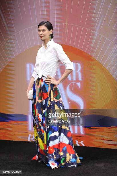 Model Wang Wenqin arrives at the red carpet for Harper's Bazaar Annual ICON Party 2023 on May 30, 2023 in Shanghai, China.