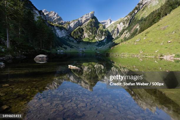 scenic view of lake and mountains against sky,appenzell innerrhoden,switzerland - appenzell innerrhoden stock pictures, royalty-free photos & images