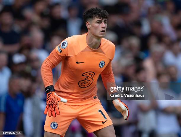 Kepa Arrizabalaga of Chelsea during the Premier League match between Chelsea FC and Newcastle United at Stamford Bridge on May 28, 2023 in London,...