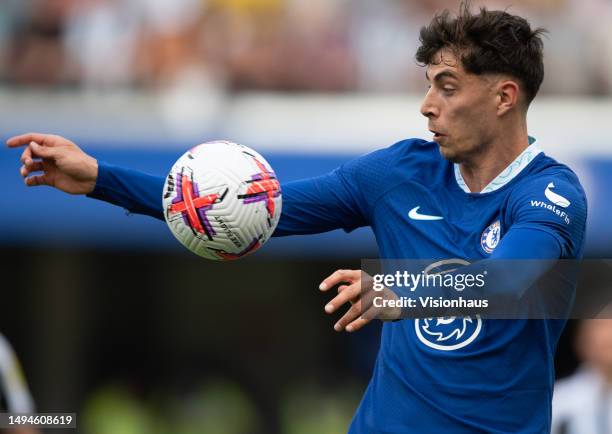Kai Havertz of Chelsea during the Premier League match between Chelsea FC and Newcastle United at Stamford Bridge on May 28, 2023 in London, England.