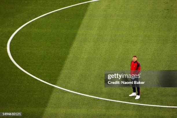 Nemanja Matic of AS Roma inspects the pitch prior to the UEFA Europa League 2022/23 final match between Sevilla FC and AS Roma on May 30, 2023 in...