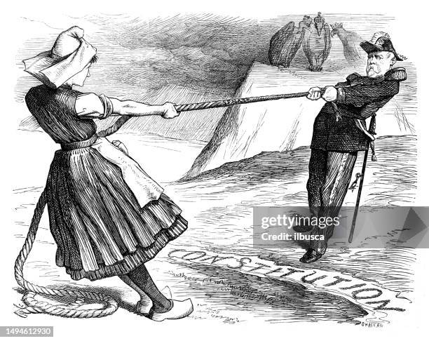 british satire caricature comic cartoon illustration - pulling rope stock illustrations