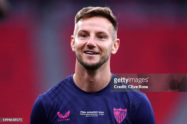 Ivan Rakitic of Sevilla FC looks on during a training session prior to the UEFA Europa League 2022/23 final match between Sevilla FC and AS Roma at...