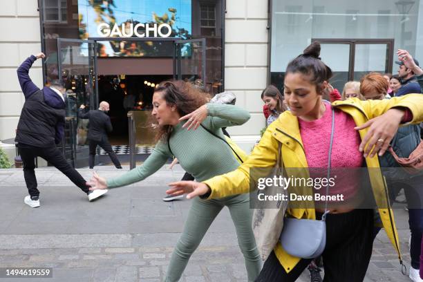 Gaucho celebrates opening of its latest restaurant in Covent Garden with a flash mob of tango dancers including Maria Tsiatsiani, on May 30, 2023 in...