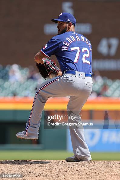 Jonathan Hernandez of the Texas Rangers plays against the Detroit ...
