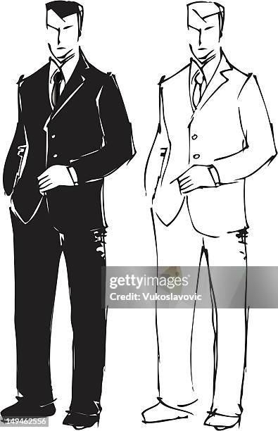 sketch drawing of man in suit. - life drawing model stock illustrations