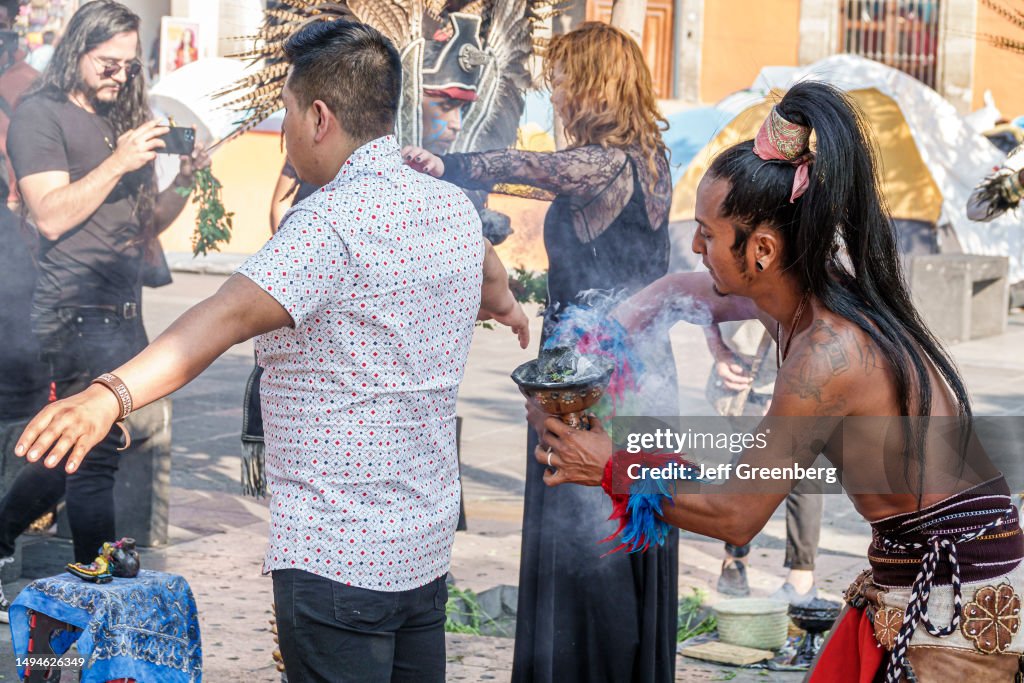 Aztec Purification Ritual Mexico City, Mexico, Zocalo Plaza de la Constitucion, indigenous ...