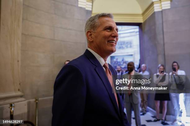 Speaker of the House Kevin McCarthy leaves his office in the U.S. Capitol Building on May 30, 2023 in Washington, DC. Later today the House Rules...