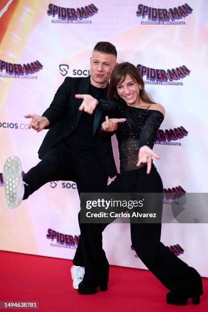 Sandra Sanchez and Jesus del Moral attend the premiere of "Spider-Man: Cruzando El Multiverso" at the Callao cinema on May 30, 2023 in Madrid, Spain.