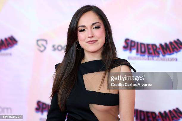 Singer María Parrado attends the premiere of "Spider-Man: Cruzando El Multiverso" at the Callao cinema on May 30, 2023 in Madrid, Spain.