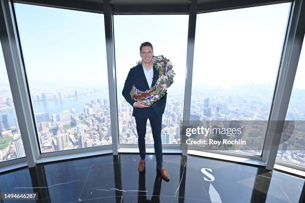 Josef Newgarden, winner of the Indy 500, visits the Empire State Building at The Empire State Building on May 30, 2023 in New York City.