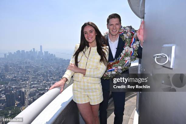 Ashley Newgarden and Josef Newgarden, winner of the Indy 500, visit the Empire State Building at The Empire State Building on May 30, 2023 in New...