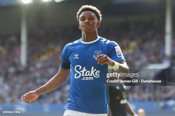 Demarai Gray of Everton during the Premier League match between Everton FC and AFC Bournemouth at Goodison Park on May 28, 2023 in Liverpool, England.