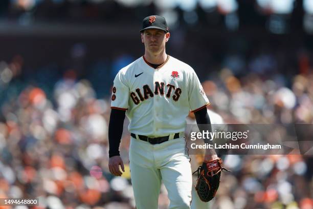 Pitcher Anthony DeSclafani of the San Francisco Giants looks on during the game against the Pittsburgh Pirates at Oracle Park on May 29, 2023 in San...