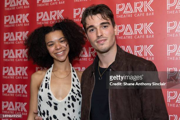 India Amarteifio and Corey Mylchreest attend "The Shape of Things" Press Night at Park Theatre on May 30, 2023 in London, England.