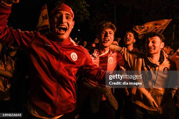 Fans celebrate a 4-1 victory by Galatasaray over Ankaragucu, securing the team's 23rd Turkish Super Lig title and first since the 2018-19 season, at...