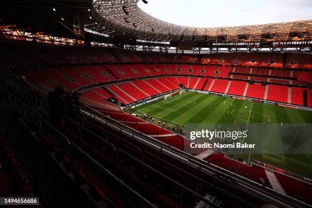 General view as Sevilla players train during a training session prior to the UEFA Europa League 2022/23 final match between Sevilla FC and AS Roma on...