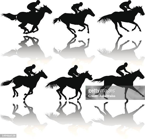 ilustraciones, imágenes clip art, dibujos animados e iconos de stock de race horse siluetas - racing horses