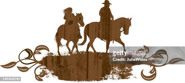 illustrazioni stock, clip art, cartoni animati e icone di tendenza di equitazione-wood silhouette - cartouche