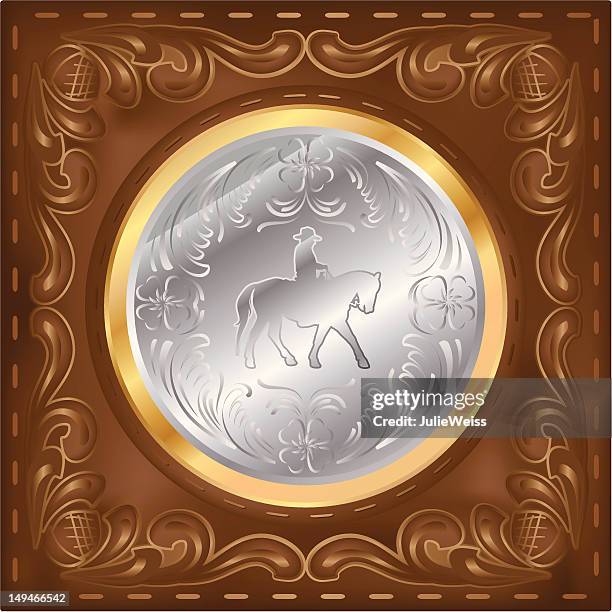 silver concho - tooled leather stock illustrations