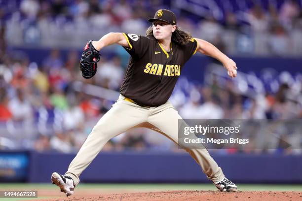 Ryan Weathers of the San Diego Padres pitches against the Miami Marlins during the first inning at loanDepot park on May 30, 2023 in Miami, Florida.