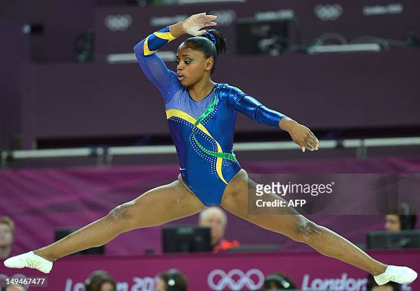 Brazil's gymnast Daiane Dos Santos performs on the floor during the women's qualification of the artistic gymnastics event of the London Olympic...
