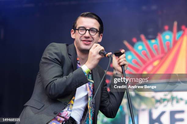 Fred Macpherson of Spector performs on stage during Kendal Calling at Lowther Deer Park on July 28, 2012 in Kendal, United Kingdom.