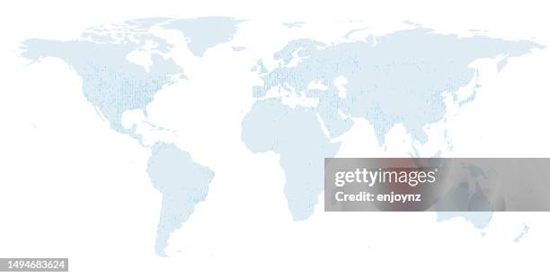 world map with data halftone overlay - lights from space stock illustrations