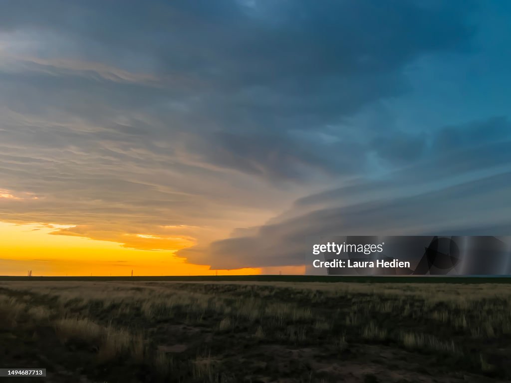 Arcus or Shelf Cloud at Sunset on the Great Plains